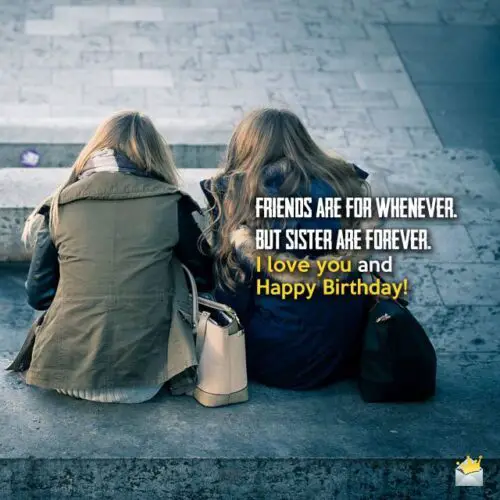 Friends are for whenever. But sisters are forever. I love you and Happy Birthday!