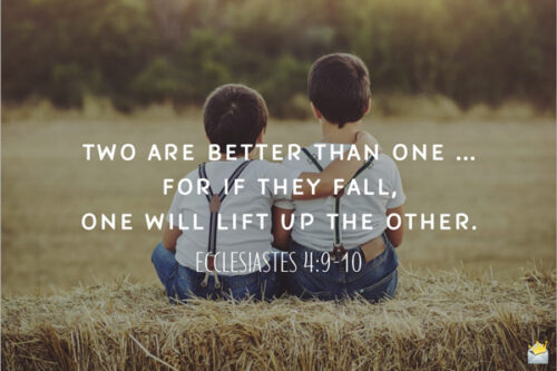 Bible verse on image with two children. Food for thought.