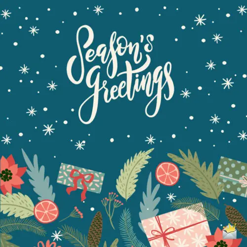 Season's greetings message on retro Christmas image.