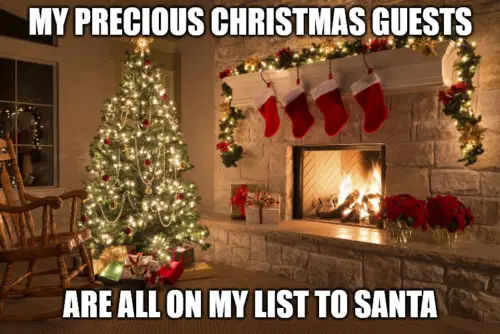 My precious Christmas guests are all on my list to Santa - Fireplace Christmas meme