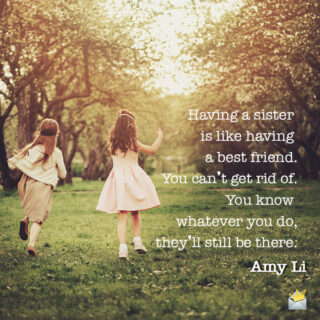 Inspirational siblings quote on image to share on social media or a message.