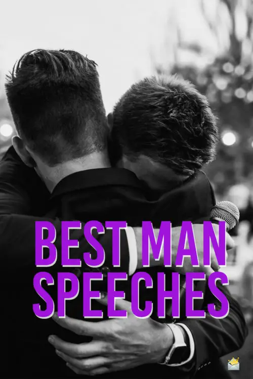 Best man speeches on image of two friends hugging.