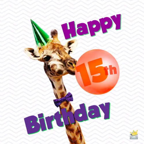 Happy 15th birthday image on funny image of a giraffe.