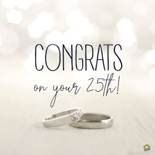 Happy 25th Anniversary wish with wedding rings.